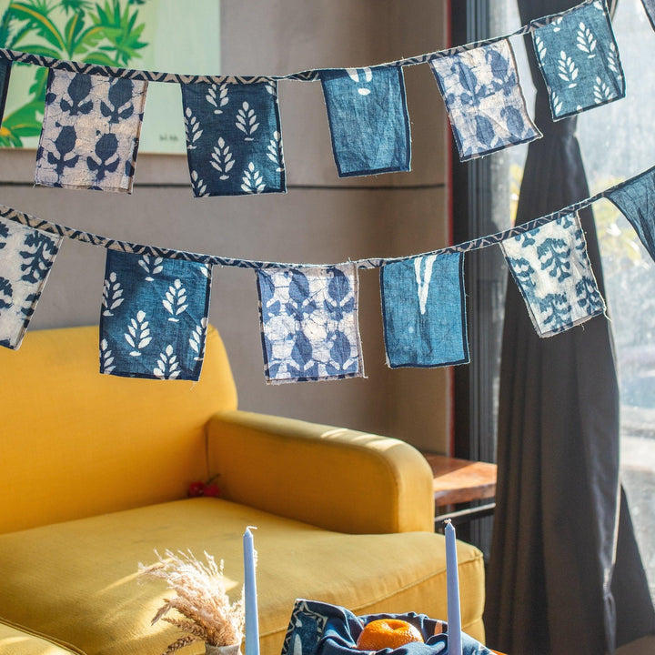 Zero waste Indigo blockprint buntings-Buntings-House of Ekam