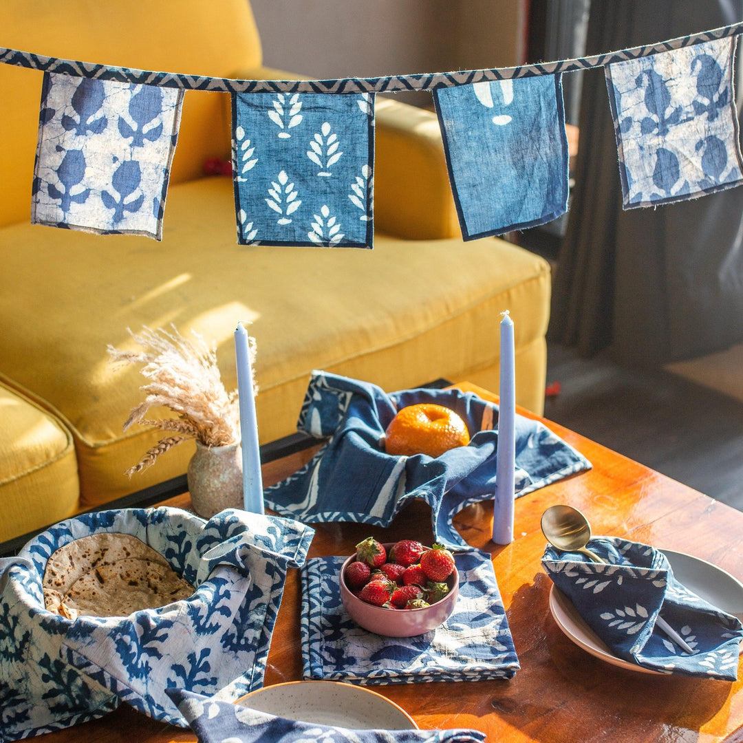 Zero waste Indigo blockprint buntings-Buntings-House of Ekam