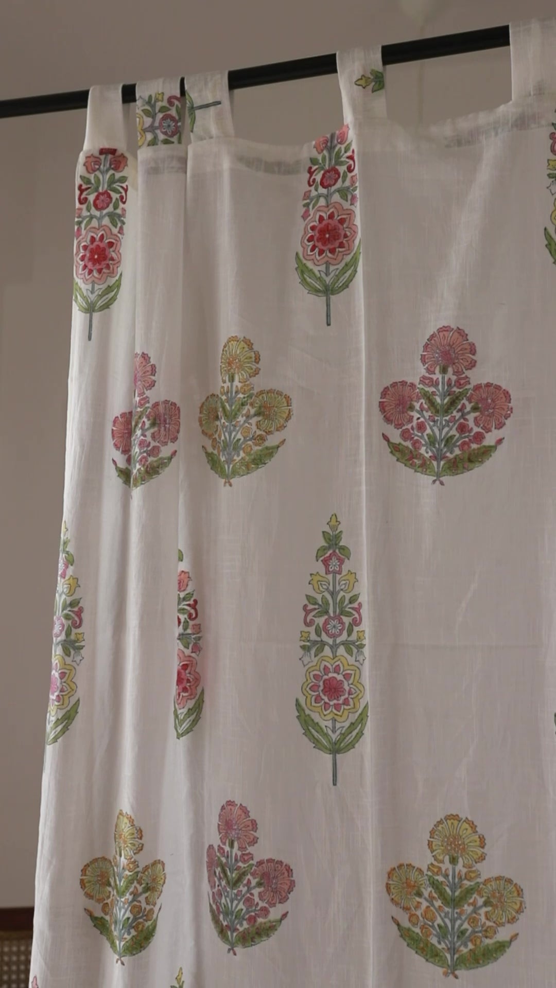 Guldasta Cypress Poppy Blockprint Sheer Curtain