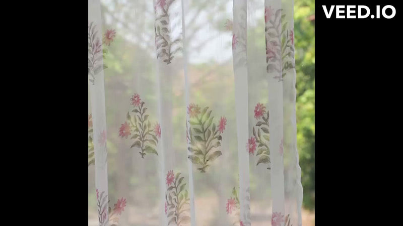 Chiffon Zinnia Hand Blockprinted Sheer Curtain