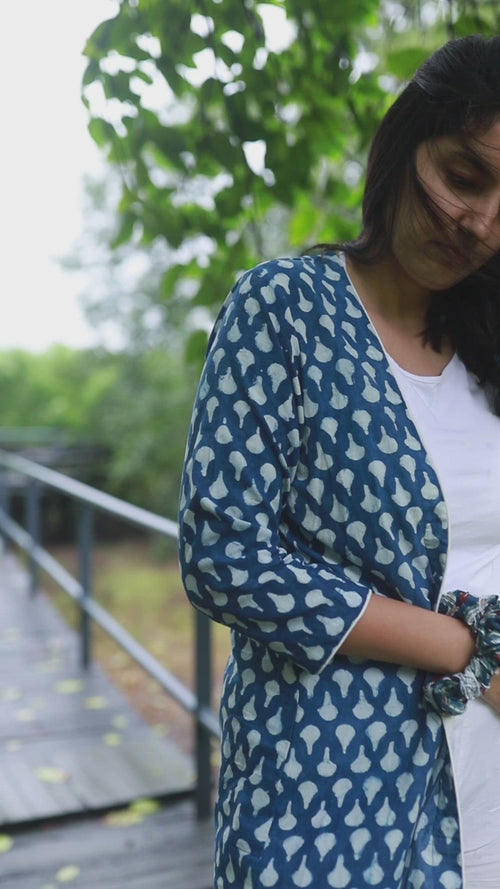 Indigo Tear Drop Front Open Shrug