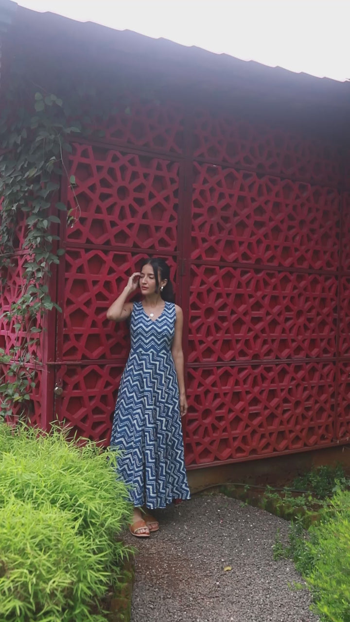 Sukoon Indigo Chevron Long Dress