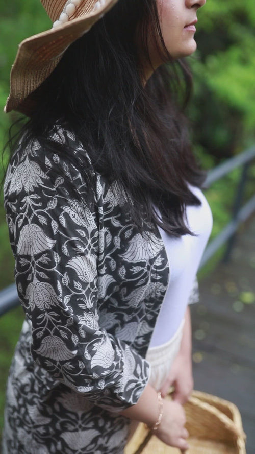 Black Dahlia Blockprinted Front Open Shrug