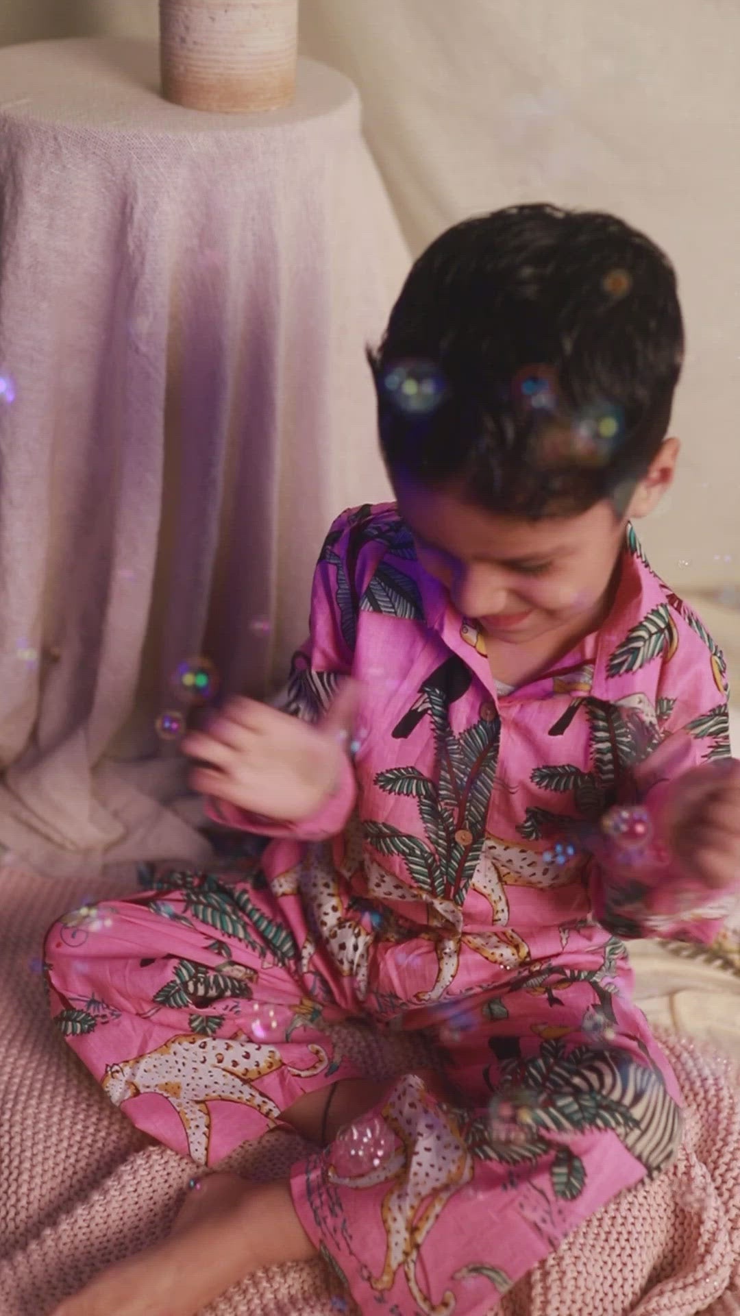 White and Pink Flamingo Kids Nightsuit Set