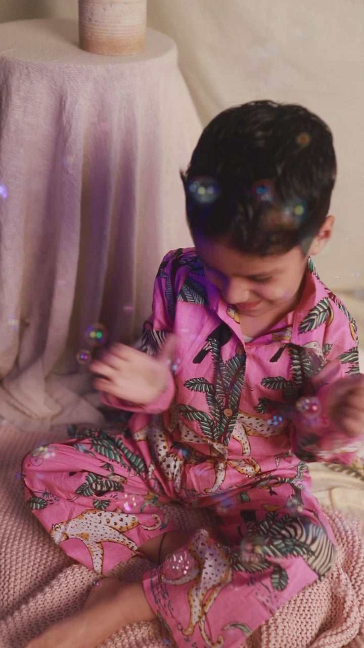 White and Pink Flamingo Kids Nightsuit Set