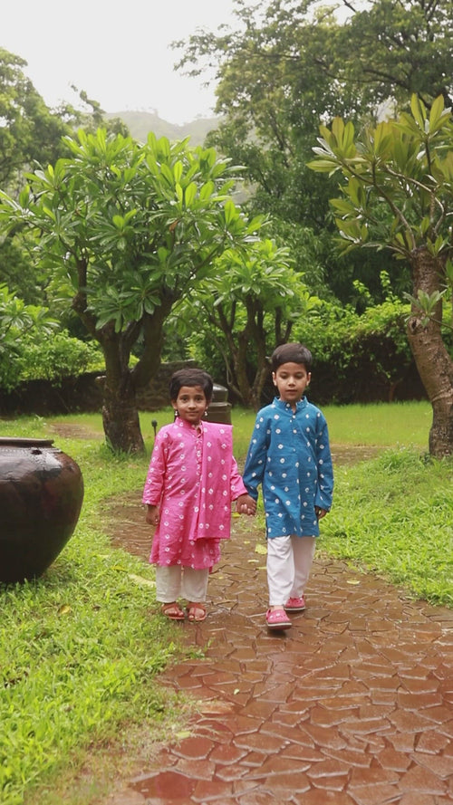 Blue Bandhani Boys Kurta With Pyjama Set