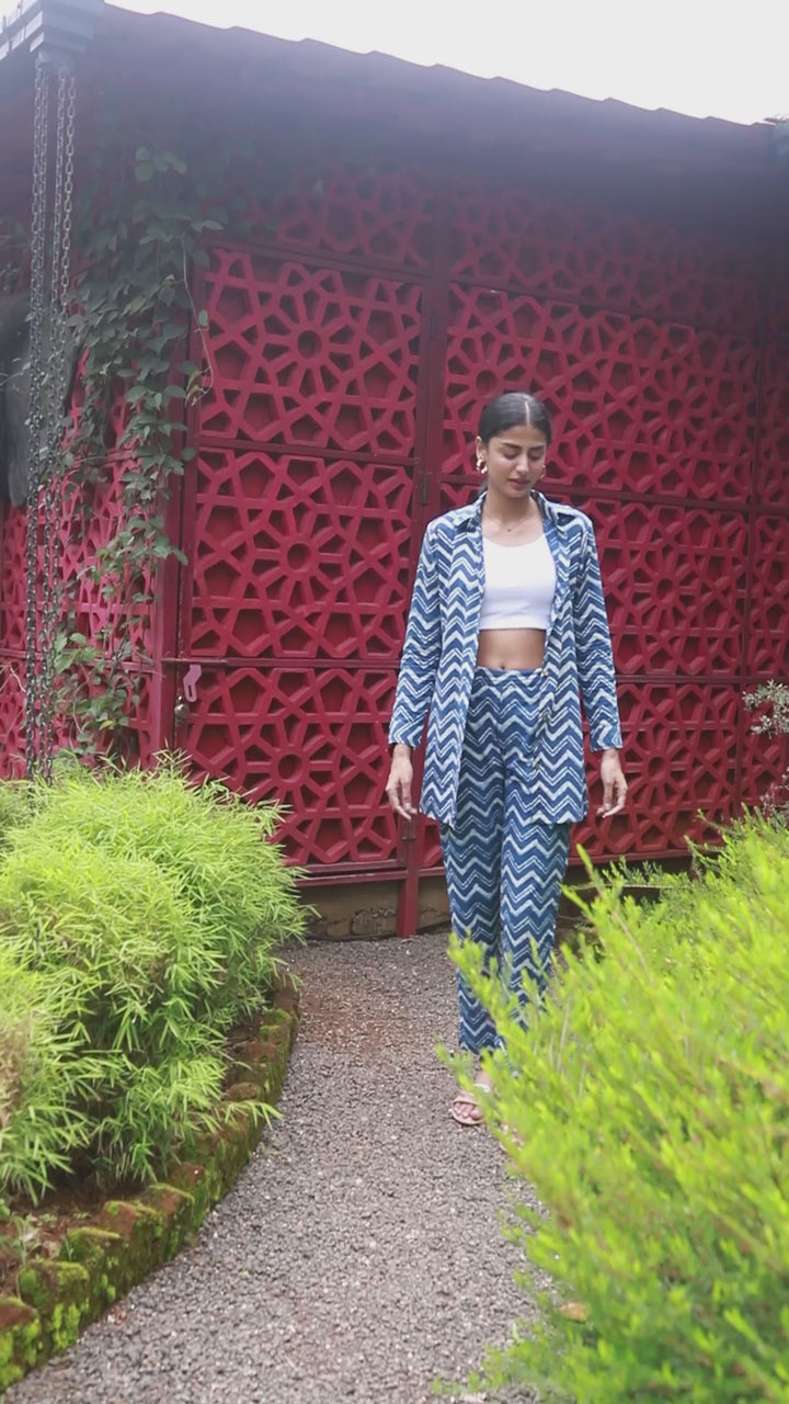Sukoon Indigo Chevron Co-ord Set