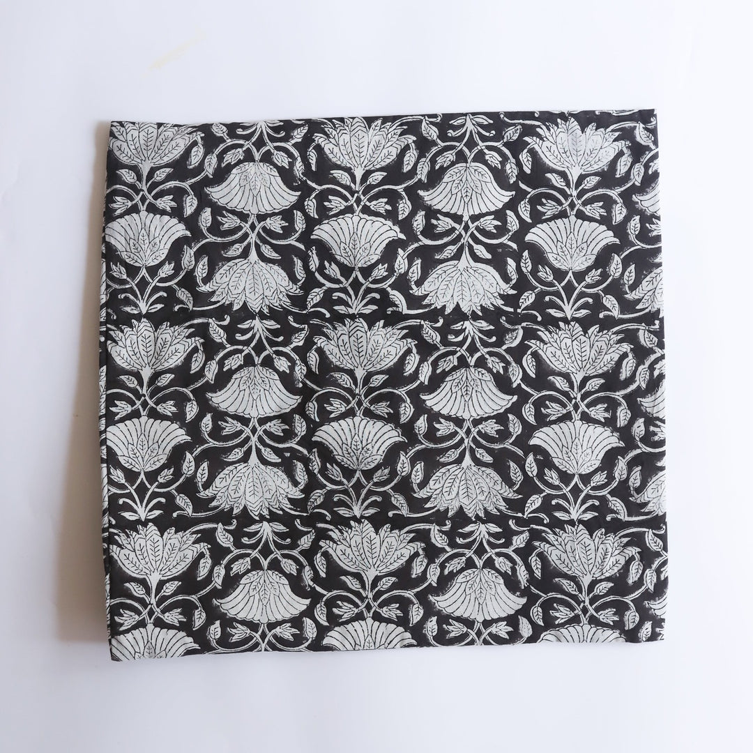 Black Dahlia Blockprint Print Cushion Cover-Cushion Covers-House of Ekam