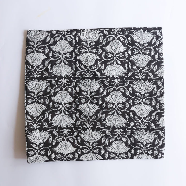 Black Dahlia Blockprint Print Cushion Cover-Cushion Covers-House of Ekam